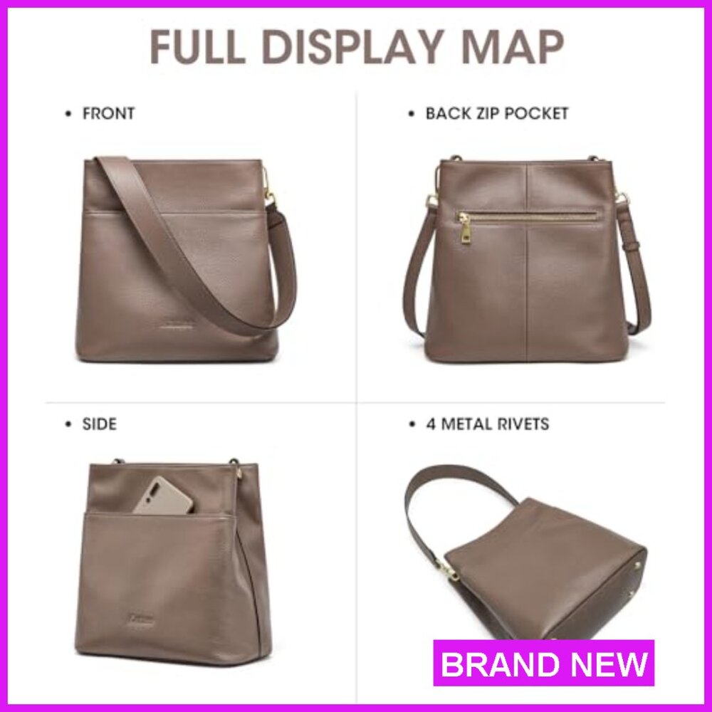 Leather Bucket Bag with Detachable Straps Versatile Shoulder Crossbody Tote - Picture 5 of 5